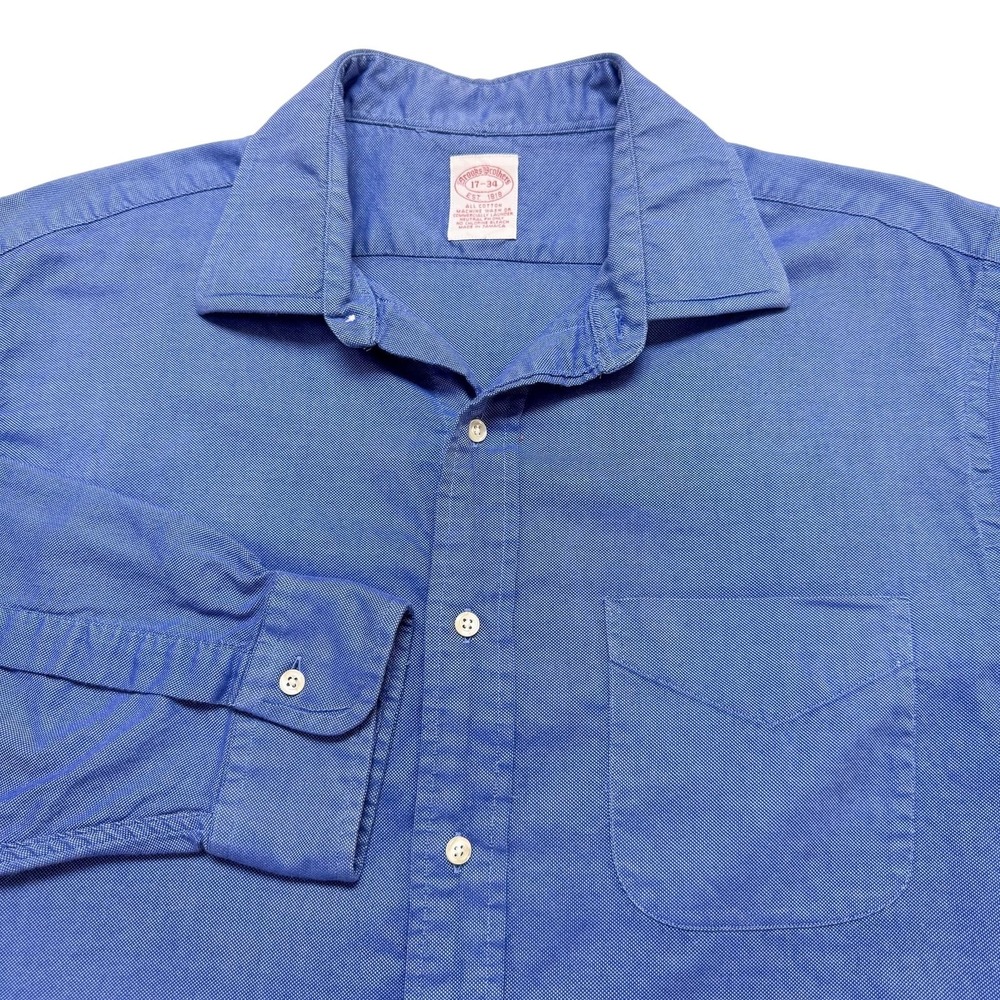 Brooks‎ Brothers Shirt Mens 17 34/35 Blue Solid Classic Fit All Cotton Office